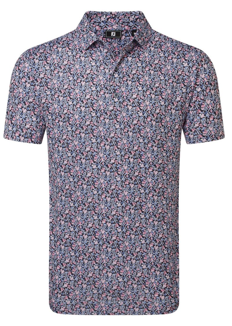 FootJoy Meadow Print Lisle polo de hombre, negro/vivid violet/pink pop