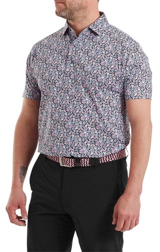 FootJoy Meadow Print Lisle polo de hombre, negro/vivid violet/pink pop