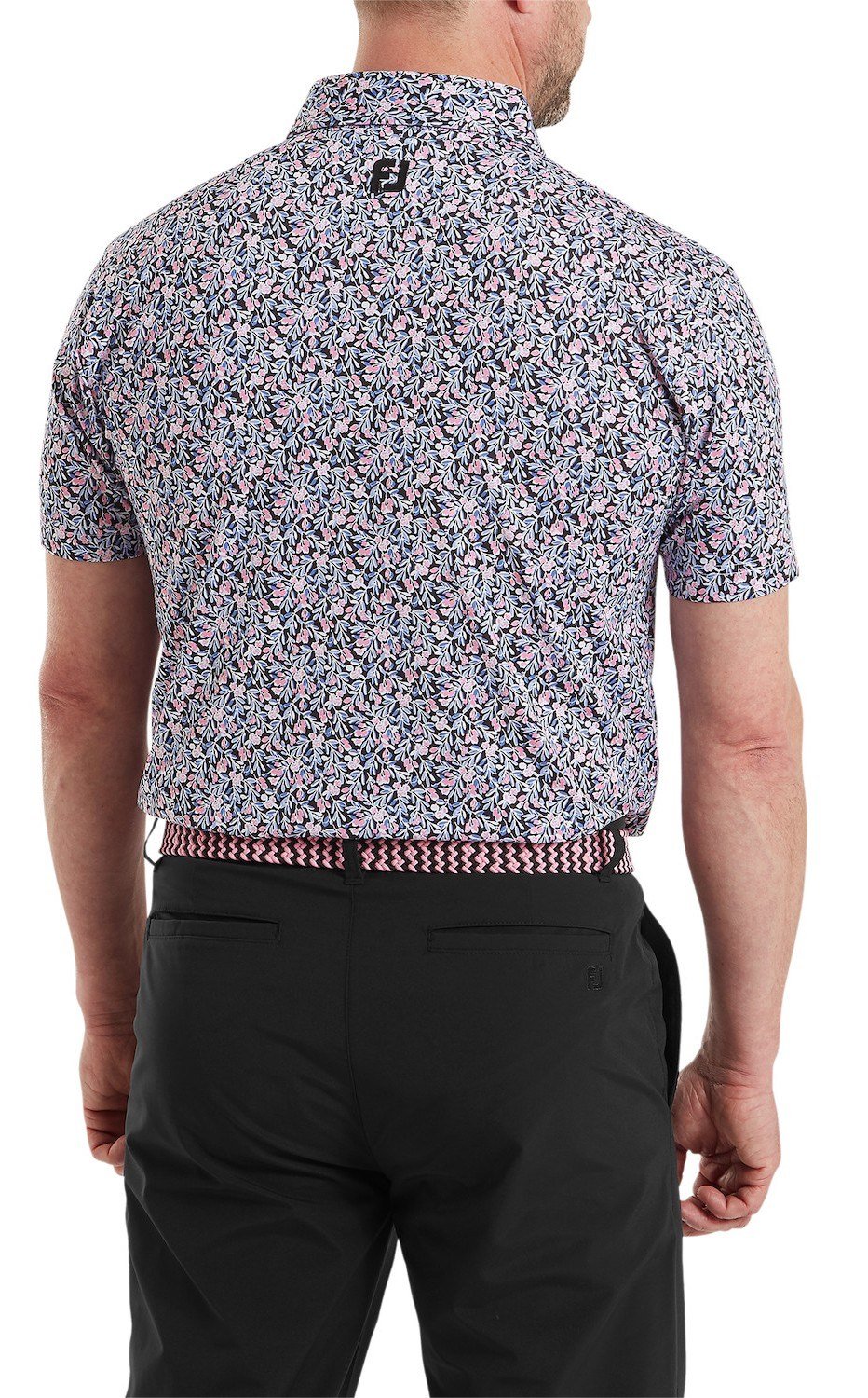 FootJoy Meadow Print Lisle polo de hombre, negro/vivid violet/pink pop