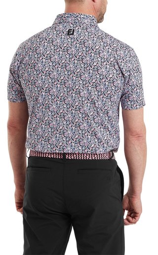 FootJoy Meadow Print Lisle polo de hombre, negro/vivid violet/pink pop