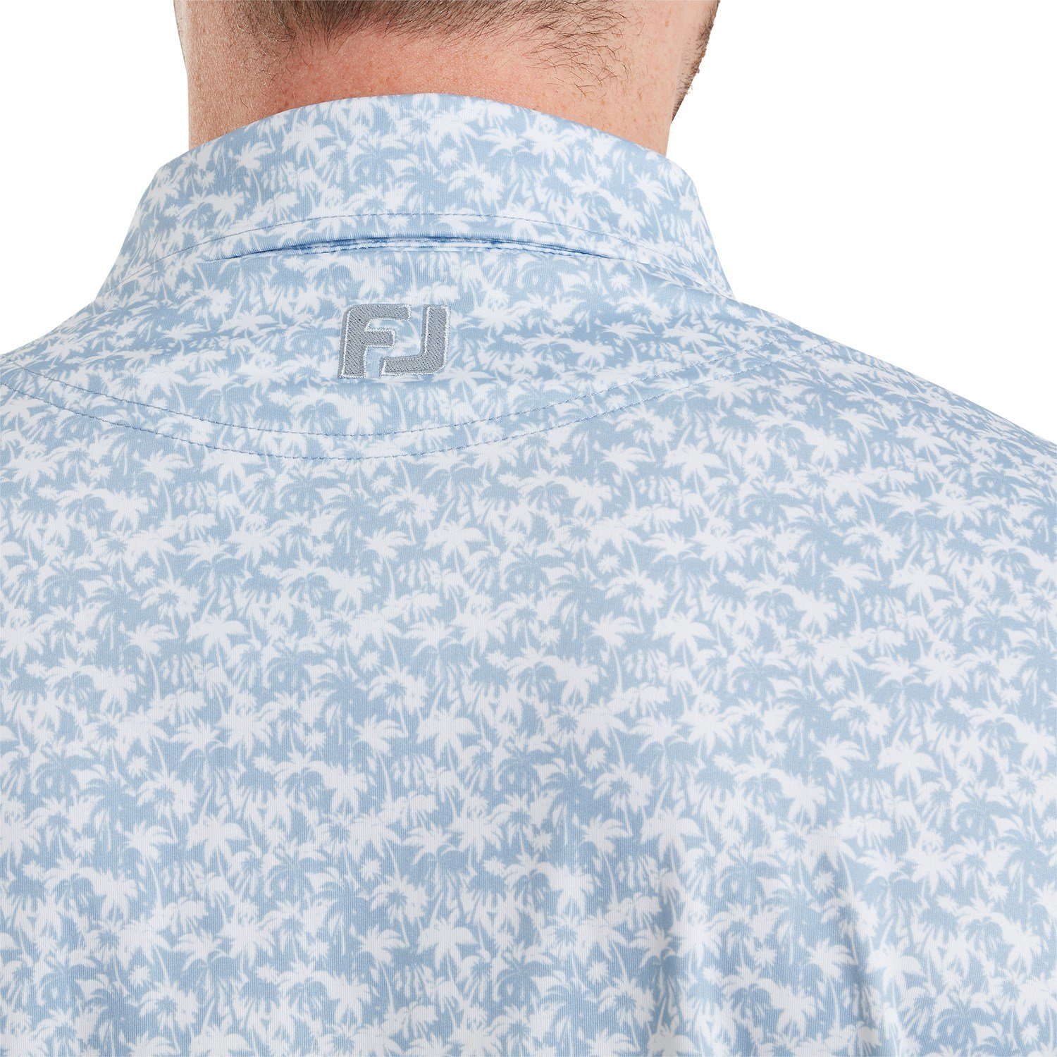 FootJoy Hidden Palm Print Lisle polo de hombre, chambray/white