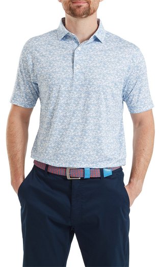 FootJoy Hidden Palm Print Lisle polo de hombre, chambray/white