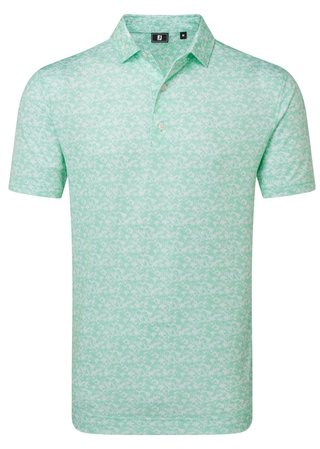 FootJoy Hidden Palm Print Lisle polo de hombre, sea glass/white
