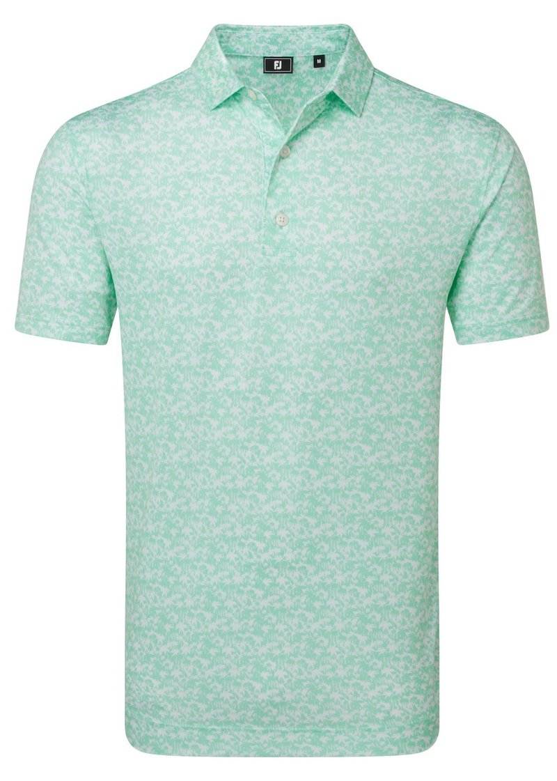 FootJoy Hidden Palm Print Lisle polo de hombre, sea glass/white