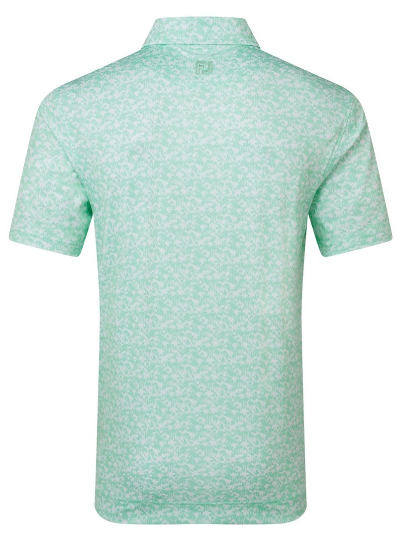 FootJoy Hidden Palm Print Lisle polo de hombre, sea glass/white