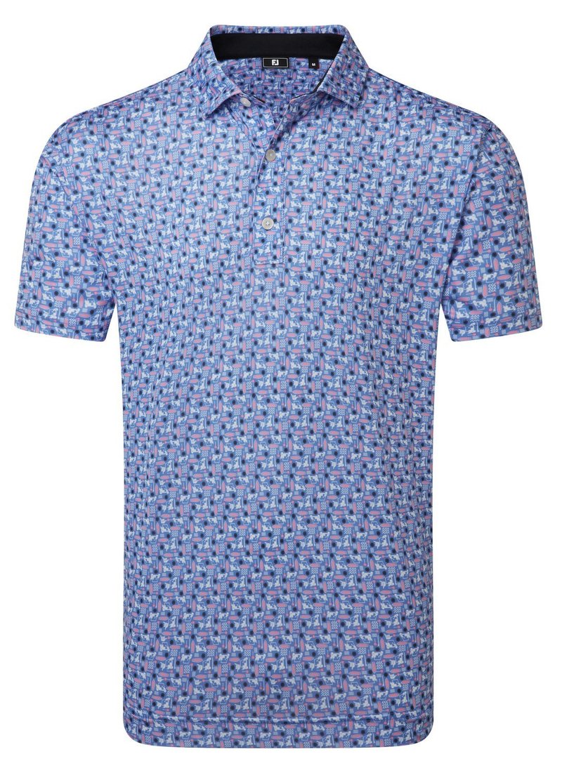 FootJoy Surfs Up Print Lisle polo para hombre, blanco/vivid violet/pink pop/negro