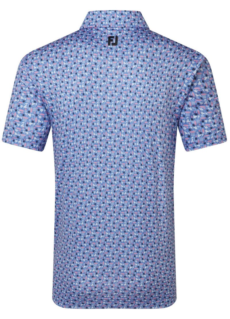FootJoy Surfs Up Print Lisle polo para hombre, blanco/vivid violet/pink pop/negro