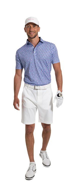 FootJoy Surfs Up Print Lisle polo para hombre, blanco/vivid violet/pink pop/negro