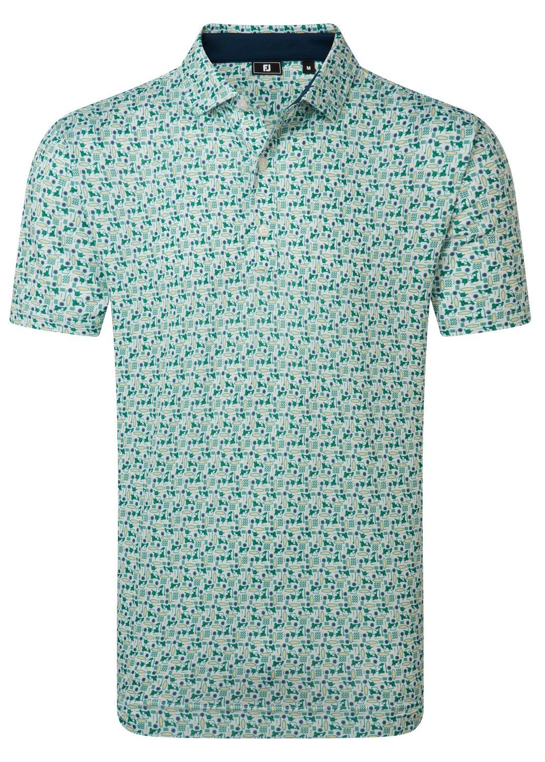 FootJoy Surfs Up Print Lisle polo para hombre, field green/white/sunshine/navy