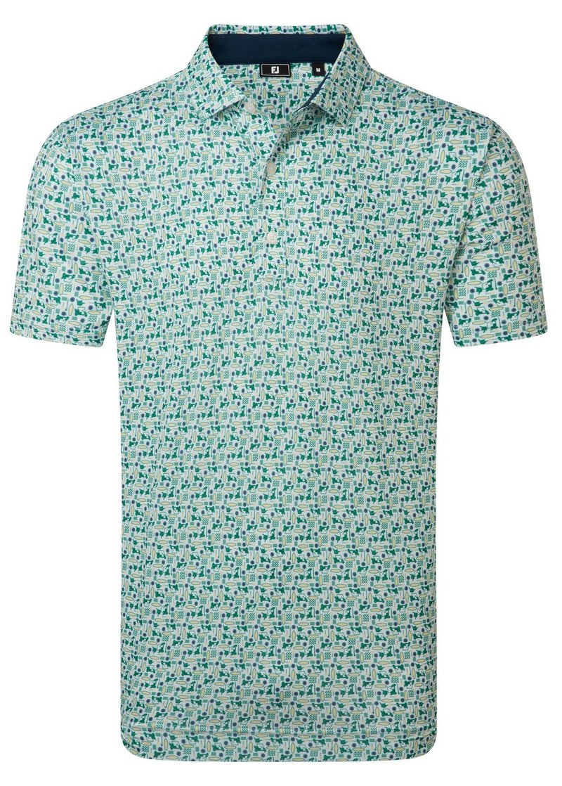 FootJoy Surfs Up Print Lisle polo para hombre, field green/white/sunshine/navy