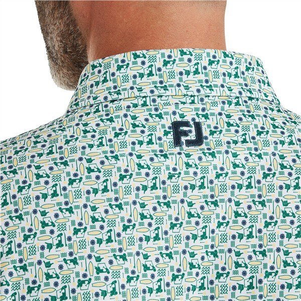 FootJoy Surfs Up Print Lisle polo para hombre, field green/white/sunshine/navy