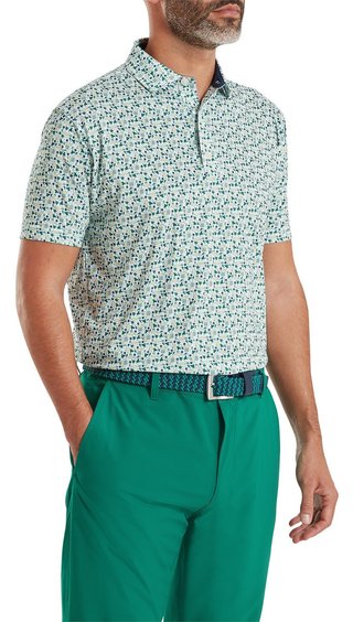 FootJoy Surfs Up Print Lisle polo para hombre, field green/white/sunshine/navy