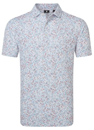 FootJoy Watercolour Floral Print Pique polo para hombre, blanco/chambray/nantucket red