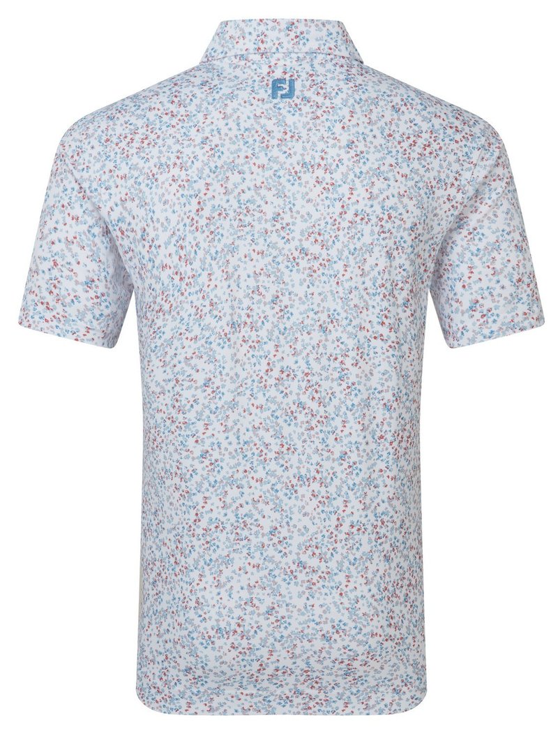FootJoy Watercolour Floral Print Pique polo para hombre, blanco/chambray/nantucket red