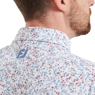 FootJoy Watercolour Floral Print Pique polo para hombre, blanco/chambray/nantucket red