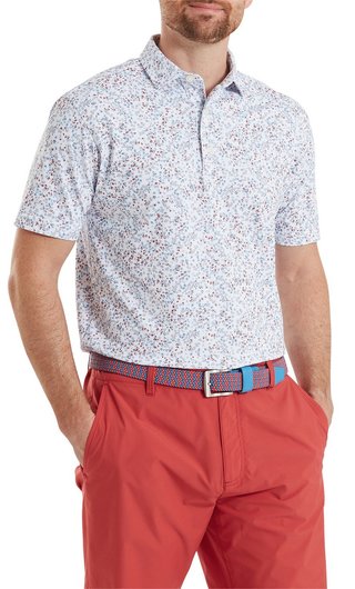 FootJoy Watercolour Floral Print Pique polo para hombre, blanco/chambray/nantucket red