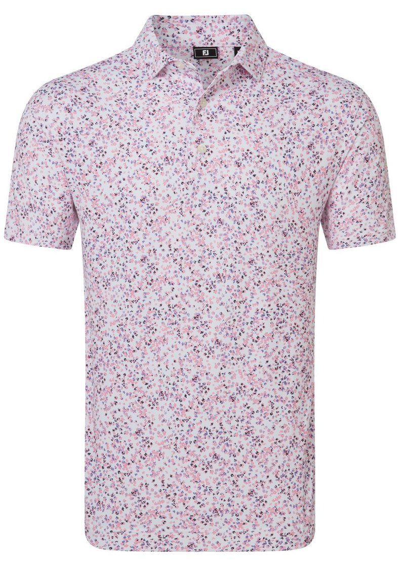 FootJoy Watercolour Floral Print Pique polo de hombre, blanco/pink pop/negro