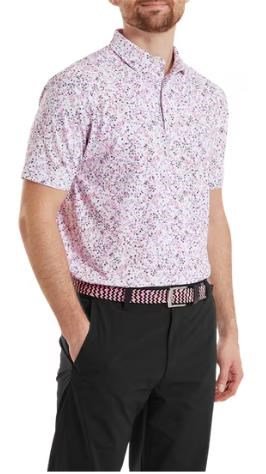 FootJoy Watercolour Floral Print Pique polo de hombre, blanco/pink pop/negro