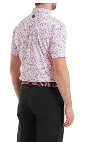 FootJoy Watercolour Floral Print Pique polo de hombre, blanco/pink pop/negro
