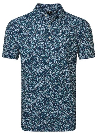 FootJoy Watercolour Floral Print Pique polo de hombre, navy/sunshine/field green