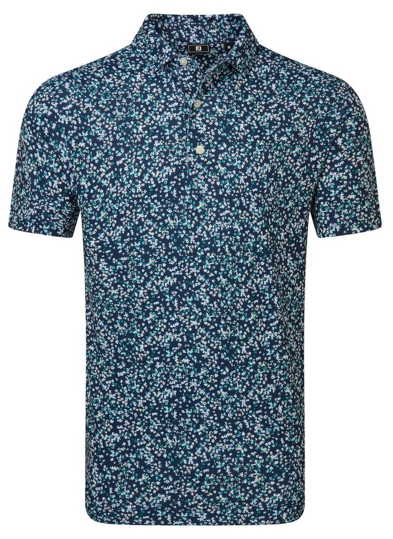 FootJoy Watercolour Floral Print Pique polo de hombre, navy/sunshine/field green