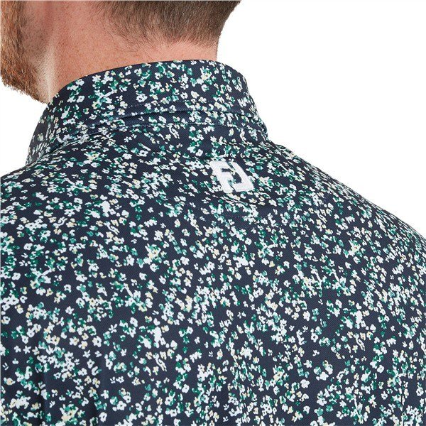 FootJoy Watercolour Floral Print Pique polo de hombre, navy/sunshine/field green