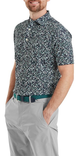 FootJoy Watercolour Floral Print Pique polo de hombre, navy/sunshine/field green