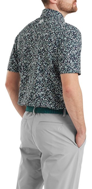 FootJoy Watercolour Floral Print Pique polo de hombre, navy/sunshine/field green