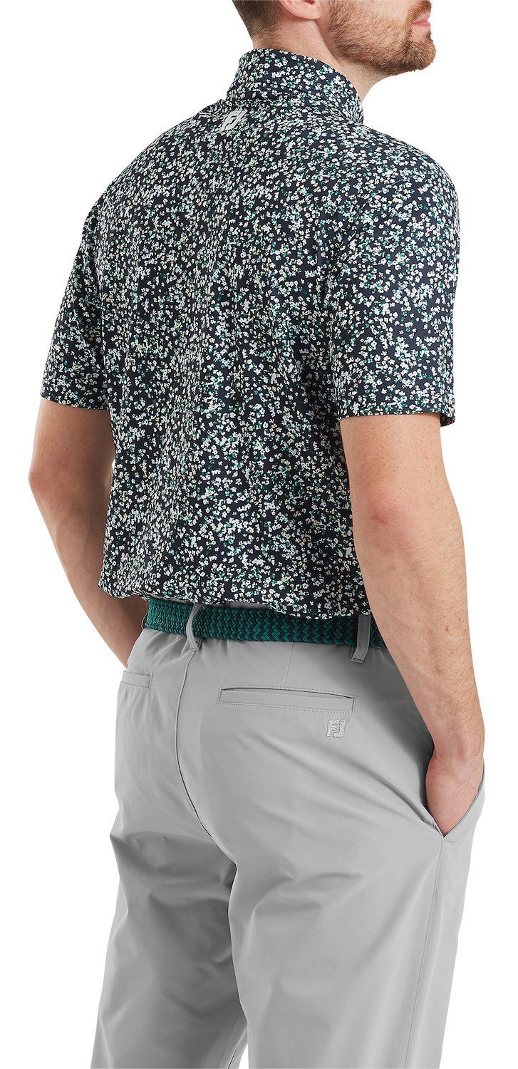 FootJoy Watercolour Floral Print Pique polo de hombre, navy/sunshine/field green