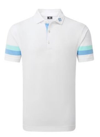 FootJoy Sleeve Stripe Pique polo de hombre, blanco/blue reef/sea glass