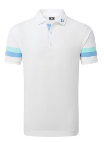 FootJoy Sleeve Stripe Pique polo de hombre, blanco/blue reef/sea glass
