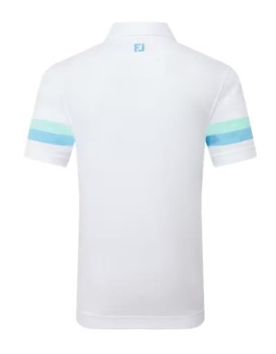 FootJoy Sleeve Stripe Pique polo de hombre, blanco/blue reef/sea glass