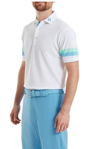 FootJoy Sleeve Stripe Pique polo de hombre, blanco/blue reef/sea glass