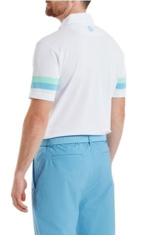 FootJoy Sleeve Stripe Pique polo de hombre, blanco/blue reef/sea glass