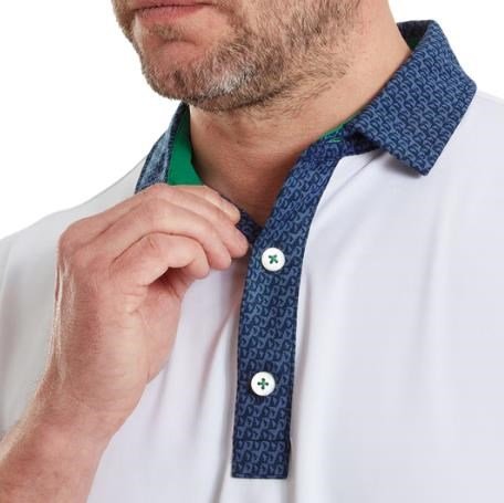 FootJoy Star Geo Trim Pique polo de hombre, blanco/navy