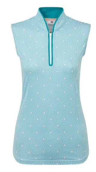 FootJoy Zip Front Tank Printed polo de mujer, azul/blanco/melocotón