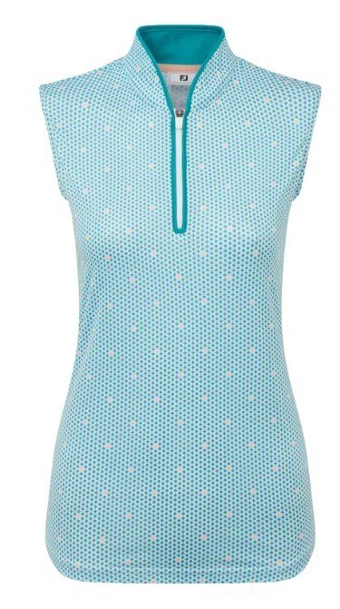 FootJoy Zip Front Tank Printed polo de mujer, azul/blanco/melocotón