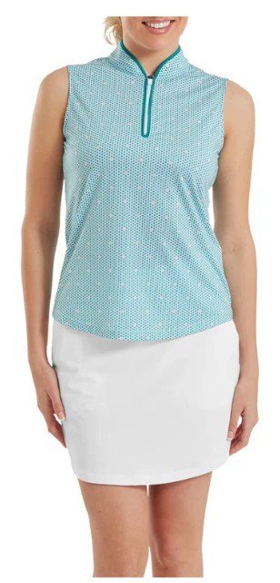 FootJoy Zip Front Tank Printed polo de mujer, azul/blanco/melocotón