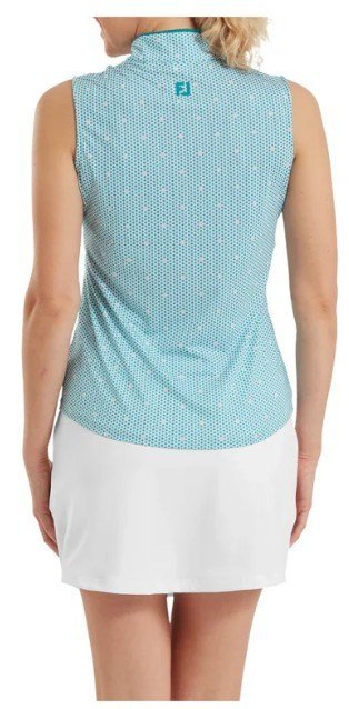 FootJoy Zip Front Tank Printed polo de mujer, azul/blanco/melocotón