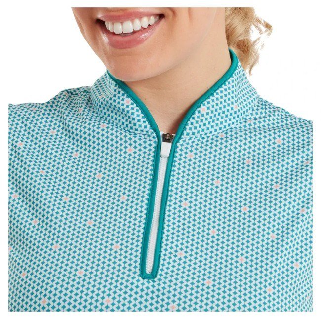 FootJoy Zip Front Tank Printed polo de mujer, azul/blanco/melocotón