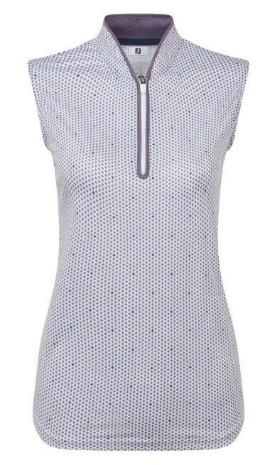FootJoy Zip Front Tank Printed polo de mujer, navy/white/dusty violet
