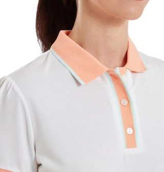 FootJoy Cap Sleeve polo de mujer, blanco/desert peach