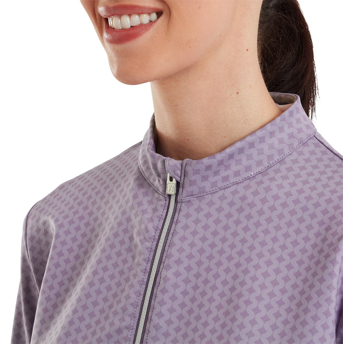 FootJoy Midlayer Full Zip Printed Sleeve sudadera de mujer, dusty violet