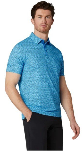 Callaway Tile Gingham Print polo de hombre, brilliant blue