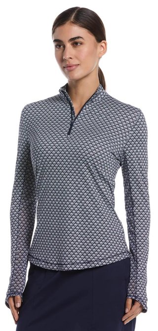 Callaway Scarf Geo Print Long Sleeve polo de mujer, peacoat