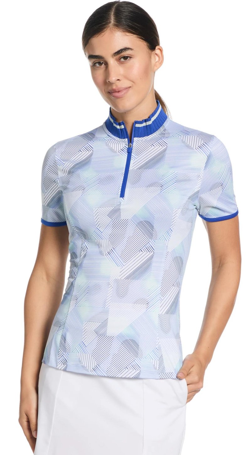 Callaway Sleeveless Rib Collar 1/4 ZIP Print polo de mujer, bright white