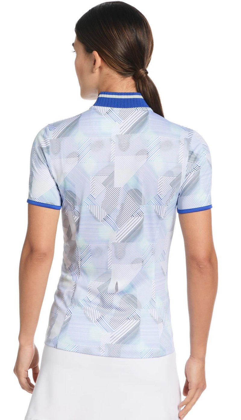 Callaway Sleeveless Rib Collar 1/4 ZIP Print polo de mujer, bright white