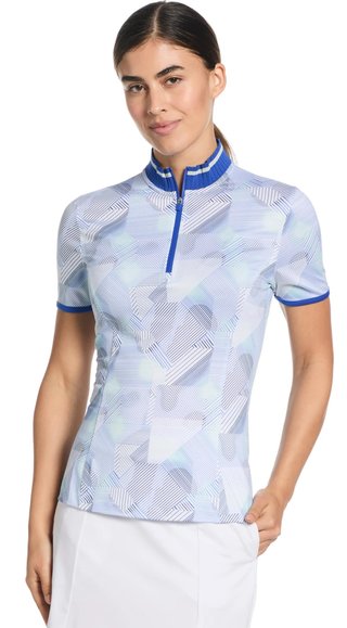 Callaway Sleeveless Rib Collar 1/4 ZIP Print polo de mujer, bright white