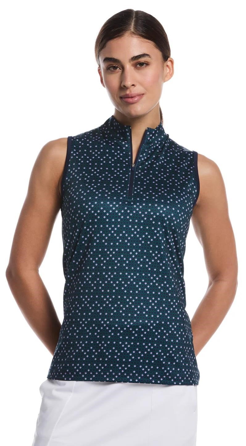 Callaway Sleeveless Framing Geo Print 1/4-Zip polo de mujer, peacoat