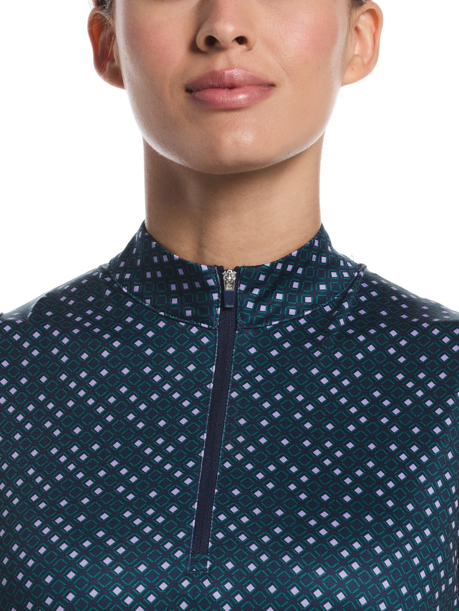 Callaway Sleeveless Framing Geo Print 1/4-Zip polo de mujer, peacoat